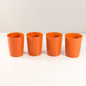Orange Tupperware set of 4 short drinking cups, childrens tumblers